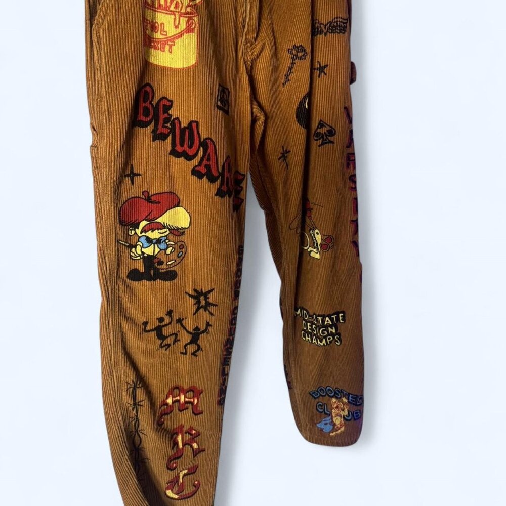 Market brown unique corduroy patchwork caricature pants